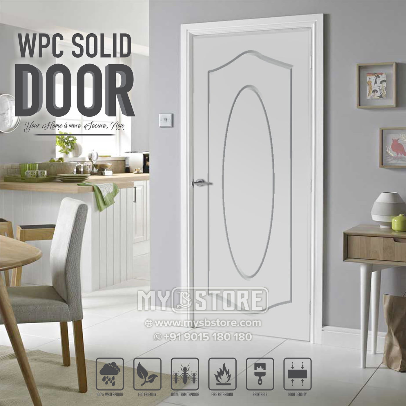2D Solid WPC Bathroom Door SB2DD1006