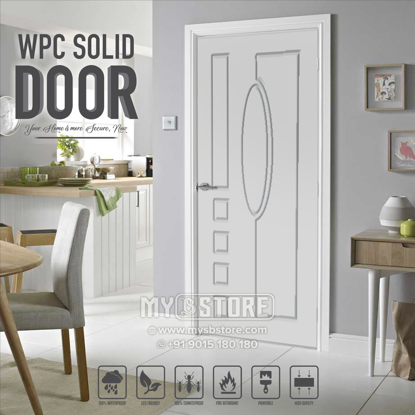 2D Solid WPC Bathroom Door SB2DD1009