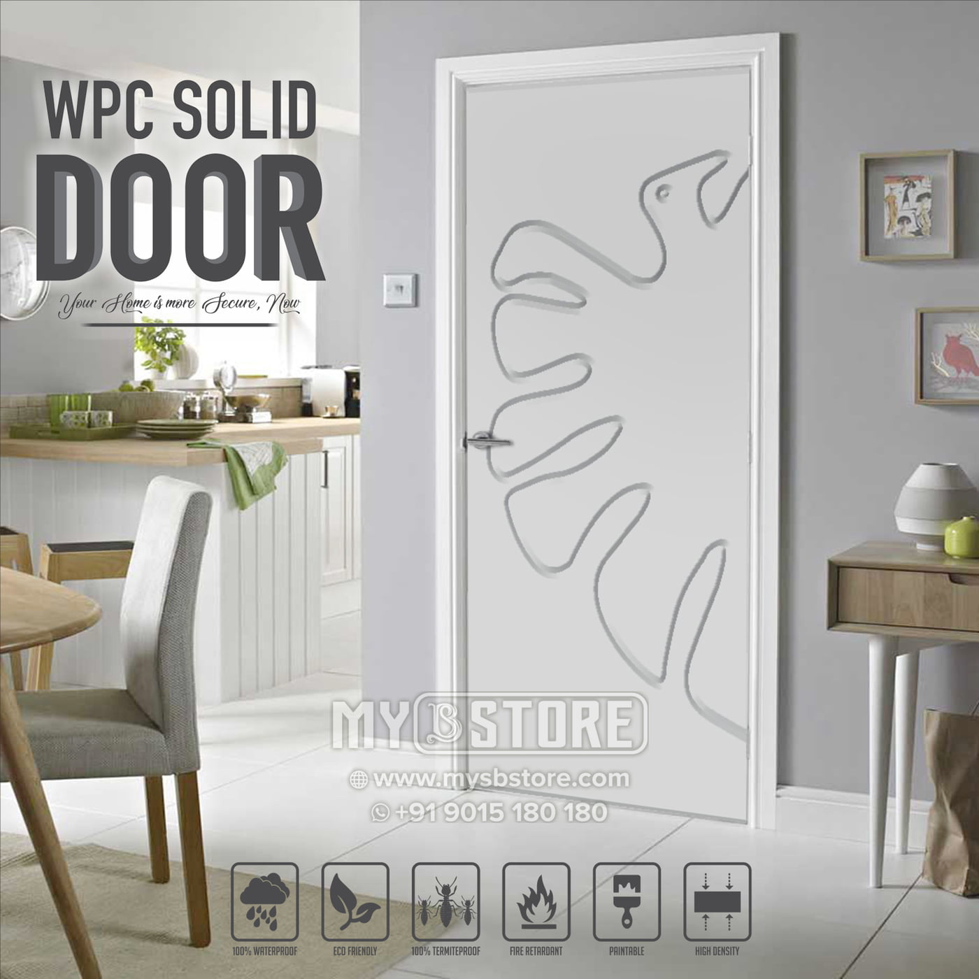 2D Solid WPC Bathroom Door SB2DD1011