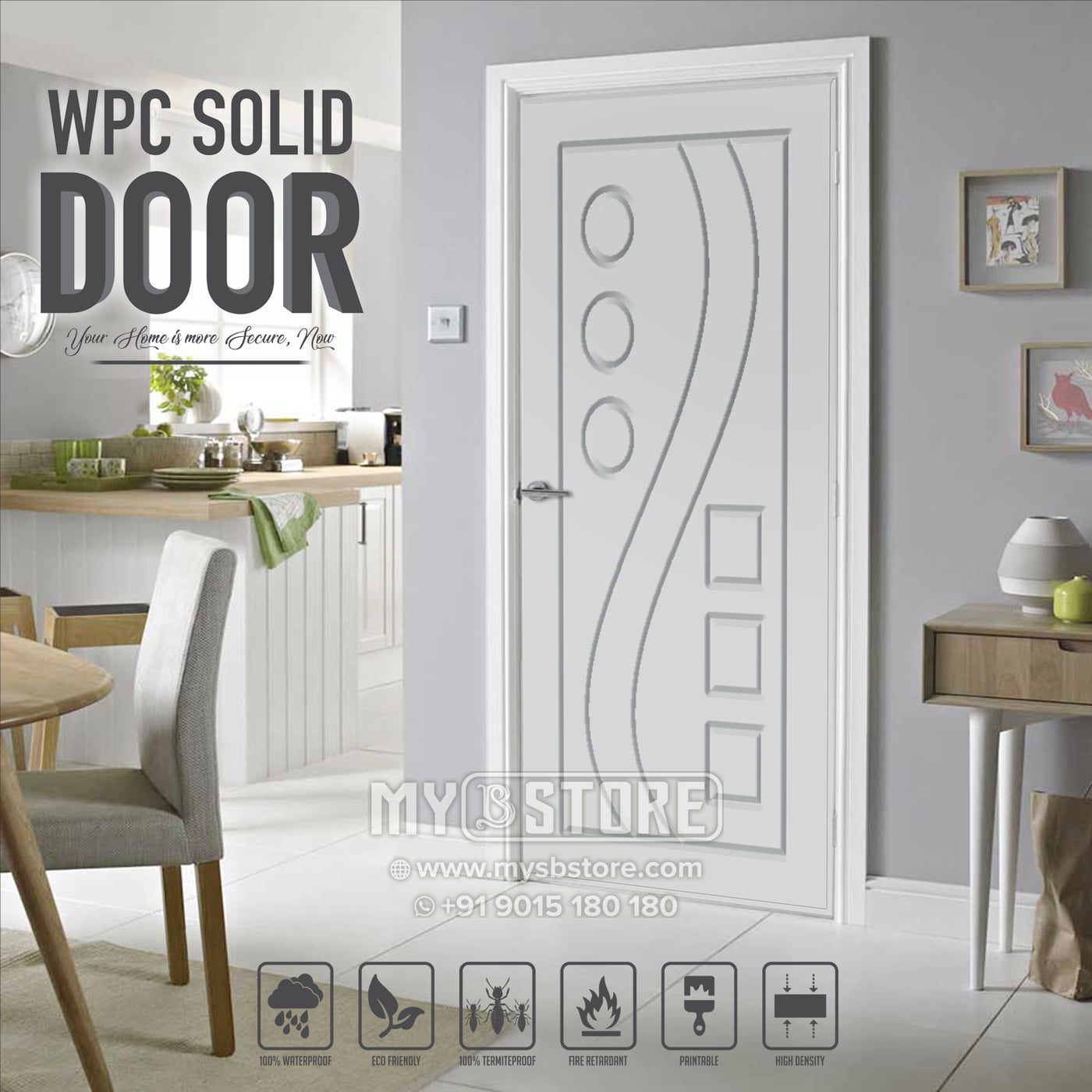 2D Solid WPC Bathroom Door SB2DD1024