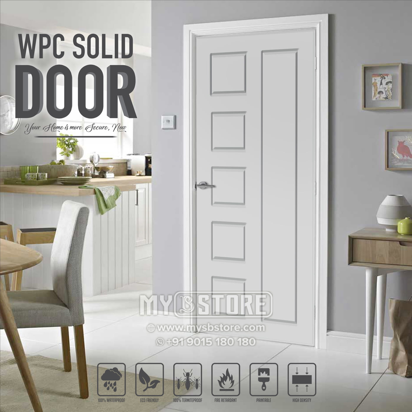 2D Solid WPC Bathroom Door SB2DD1034